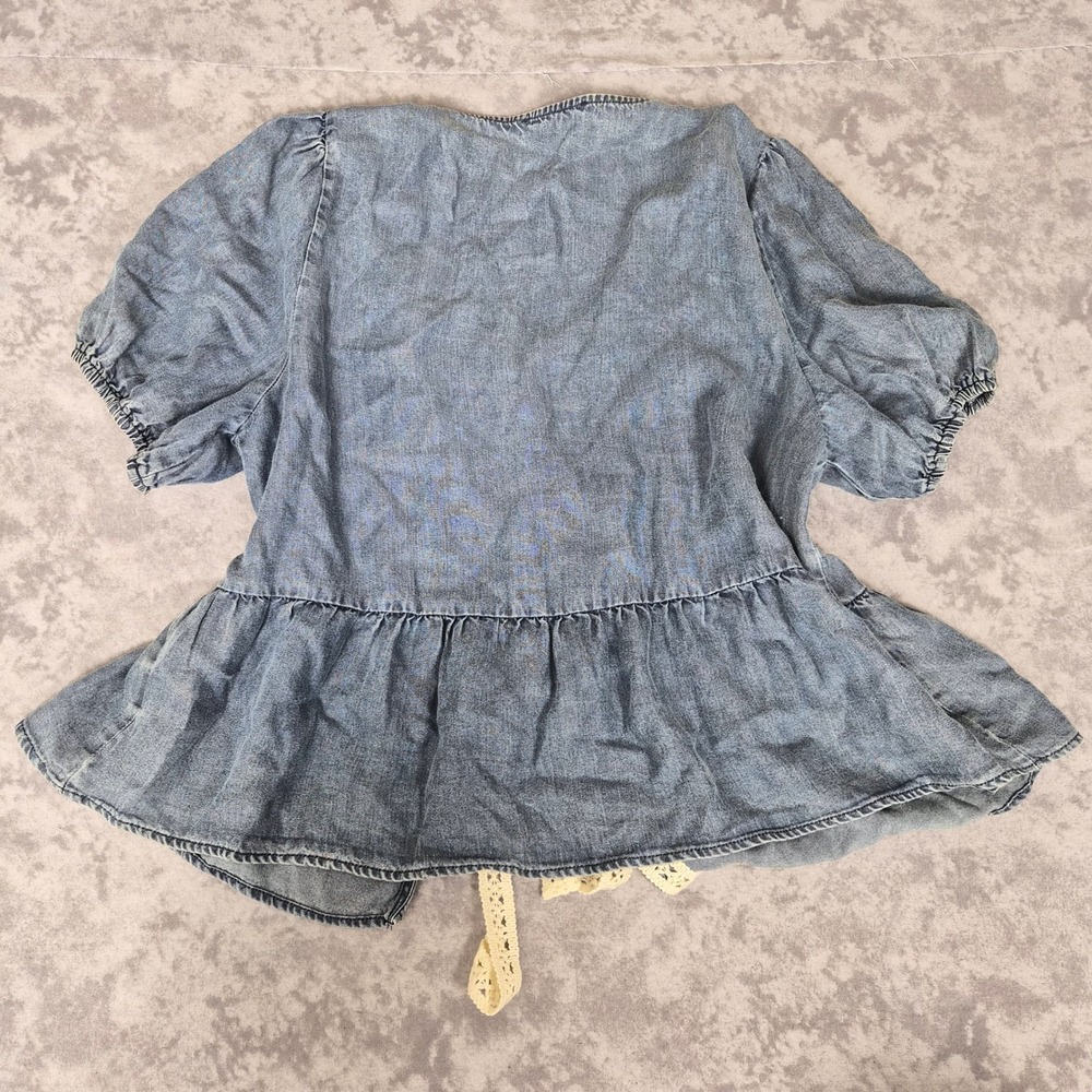 Wstern Denim Tie Front Top Womens Medium Coquette Cottagecore Boho Chic Country - Picture 7 of 8